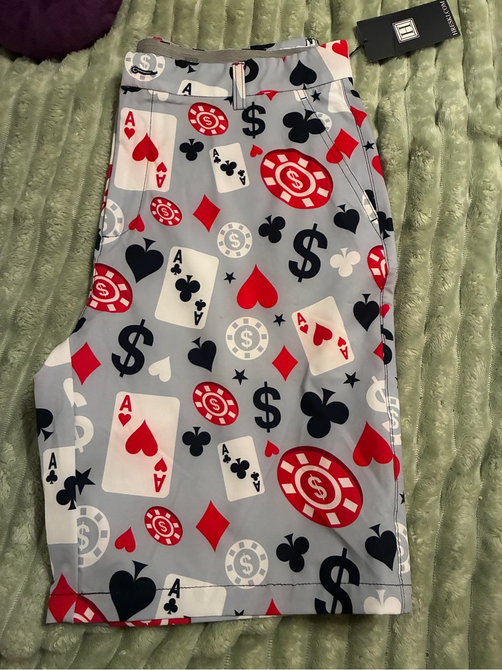 Men's Grey Poker-Print Casual Shorts